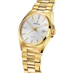 FESTINA Montre Classique Blanc cadran doré fond blanc bracelet acier doré New