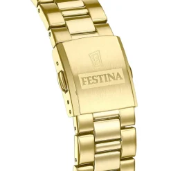 FESTINA Montre Classique Blanc cadran doré fond blanc bracelet acier doré New