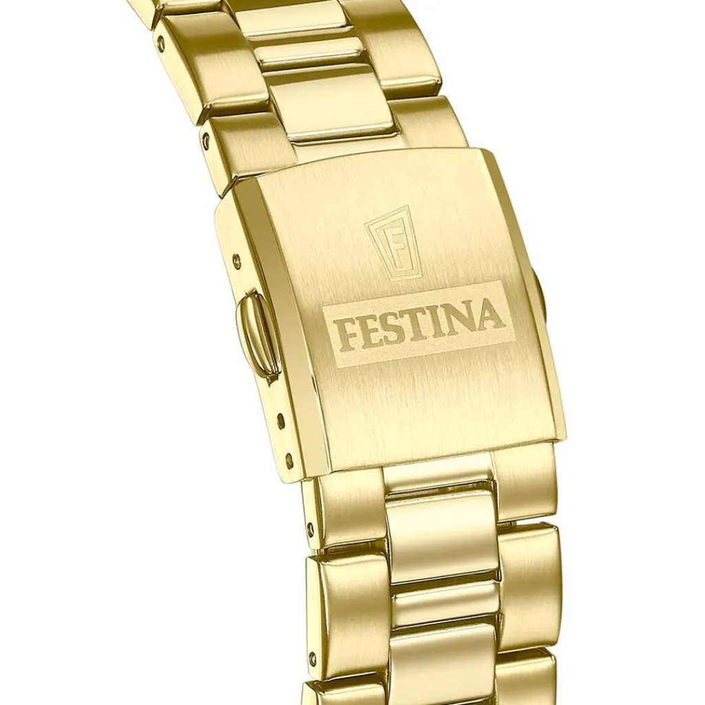 FESTINA Montre Classique Blanc cadran doré fond blanc bracelet acier doré New