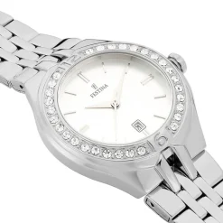 FESTINA Montre Mademoiselle Blanc cadran argenté fond blanc bracelet acier argenté New