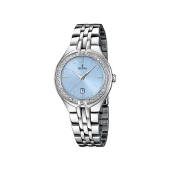FESTINA Montre Mademoiselle Bleu Sky cadran argenté fond bleu sky bracelet acier argenté Sale