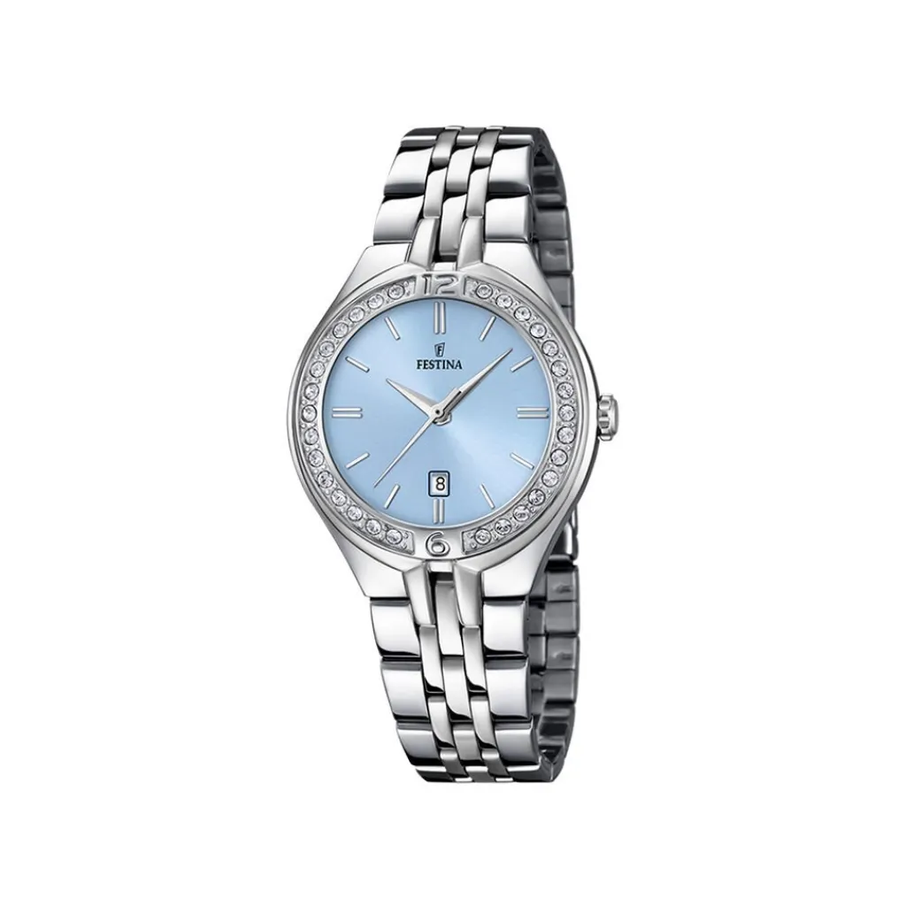 FESTINA Montre Mademoiselle Bleu Sky cadran argenté fond bleu sky bracelet acier argenté Sale