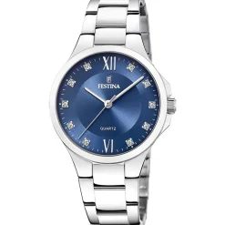 FESTINA Montre Mademoiselle Bleu cadran argenté fond bleu bracelet acier argenté Best