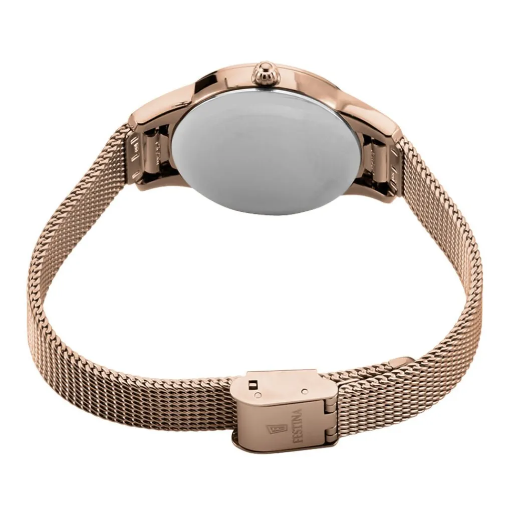 FESTINA Montre Mademoiselle Rouge cadran doré rose fond rouge bracelet acier doré rose Hot