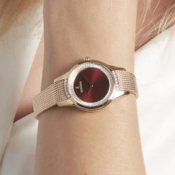 FESTINA Montre Mademoiselle Rouge cadran doré rose fond rouge bracelet acier doré rose Hot