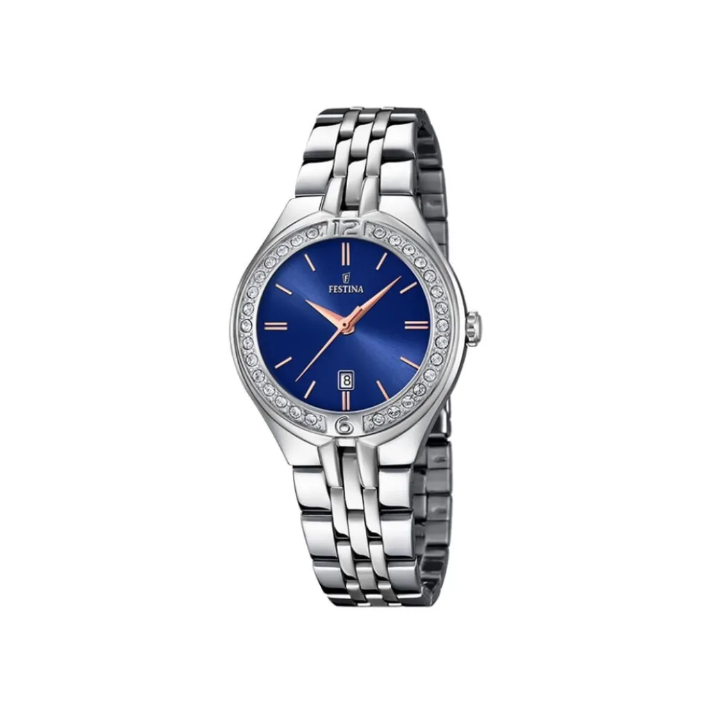FESTINA Montre Mademoiselle Bleu cadran argenté fond bleu bracelet acier argenté Hot