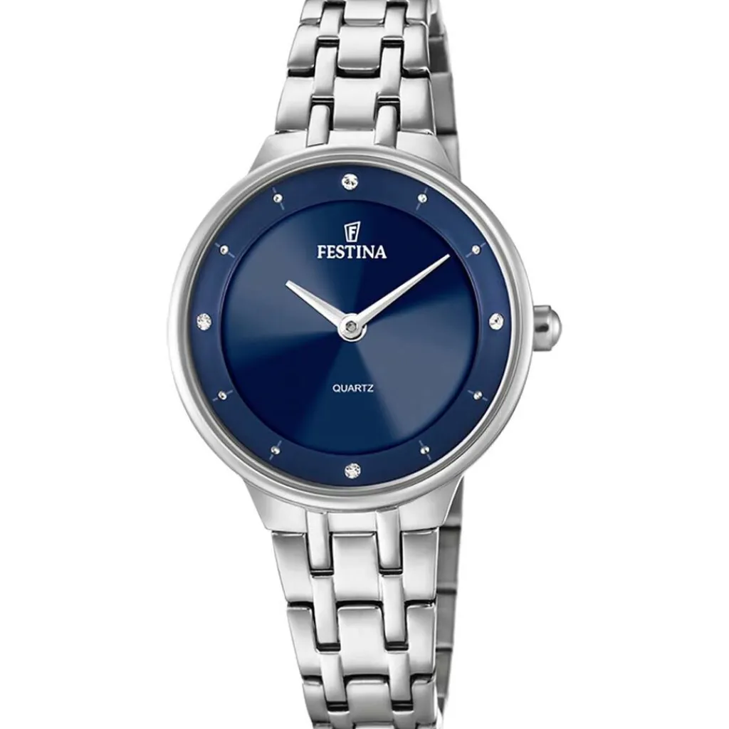 FESTINA Montre Mademoiselle Bleu cadran argenté fond bleu bracelet acier argenté