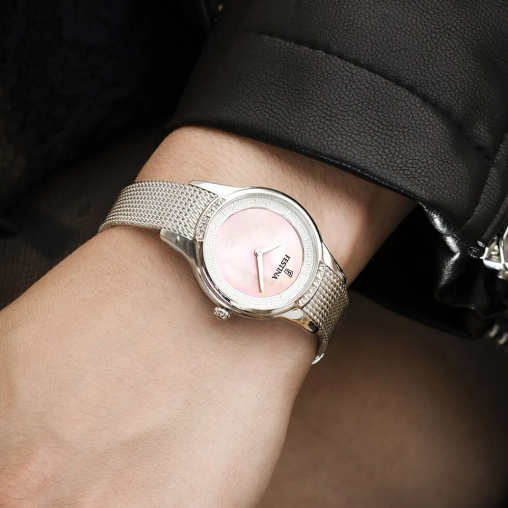 FESTINA Montre Mademoiselle Nacre Rose cadran argenté fond nacre rose bracelet acier argenté Clearance