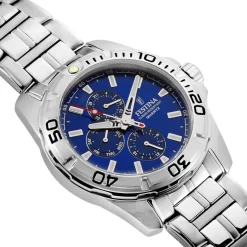 FESTINA Montre Multifonctions Bleu cadran argenté fond bleu bracelet acier argenté Outlet