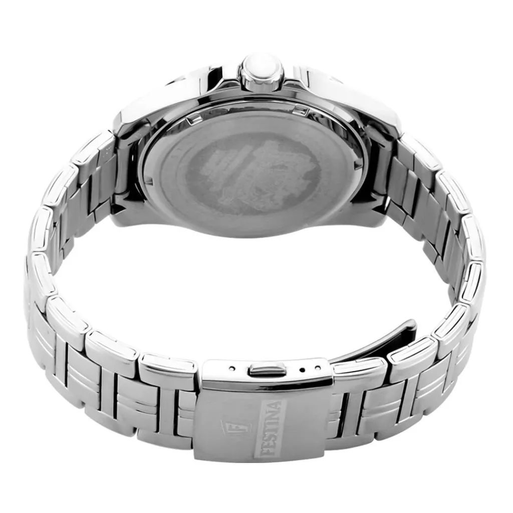 FESTINA Montre Multifonctions Bleu cadran argenté fond bleu bracelet acier argenté Outlet