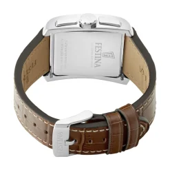 FESTINA Montre On The Square Chrono Argenté cadran argenté fond argenté bracelet cuir marron Hot