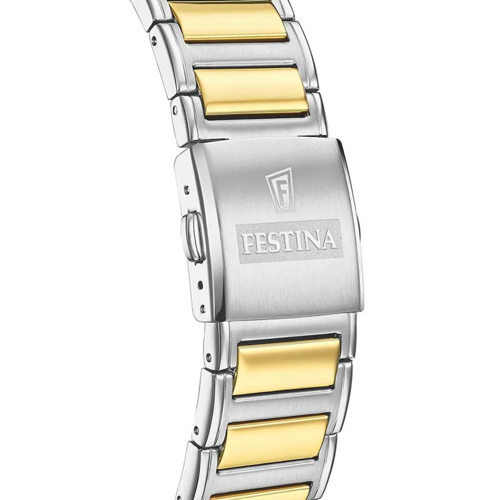 FESTINA Montre On The Square Chrono Bleu cadran argenté fond bleu bracelet acier bicolore Discount