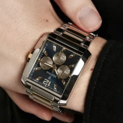 FESTINA Montre On The Square Chrono Bleu cadran argenté fond bleu bracelet acier bicolore Discount