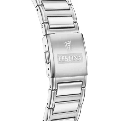 FESTINA Montre On The Square Chrono Vert cadran argenté fond vert bracelet acier argenté New