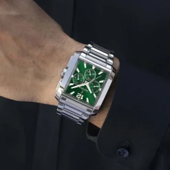 FESTINA Montre On The Square Chrono Vert cadran argenté fond vert bracelet acier argenté New