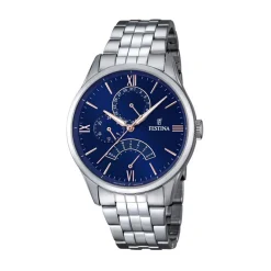 FESTINA Montre Retro Bleu cadran argenté fond bleu bracelet acier argenté