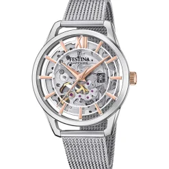 FESTINA Montre Squelette cadran argenté fond bicolore bracelet acier argenté New