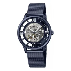FESTINA Montre Squelette cadran bleu fond squelette bracelet acier bleu