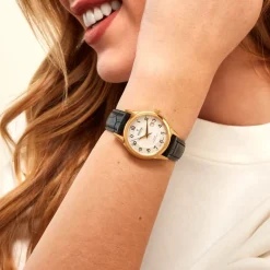 FESTINA SWISS MADE Montre 29 Argenté cadran doré fond argenté bracelet cuir noir Clearance