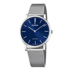 FESTINA SWISS MADE Montre 39 Bleu London cadran argenté fond bleu london bracelet acier argenté Hot
