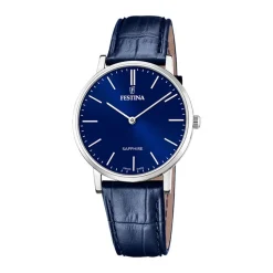 FESTINA SWISS MADE Montre 39 Bleu London cadran argenté fond bleu london bracelet cuir bleu london