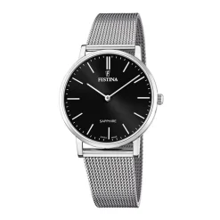 FESTINA SWISS MADE Montre 39 Noir cadran argenté fond noir bracelet acier argenté Online