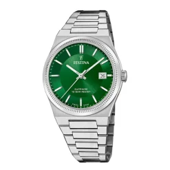 FESTINA SWISS MADE Montre 40 Vert cadran argenté fond vert bracelet acier argenté Online
