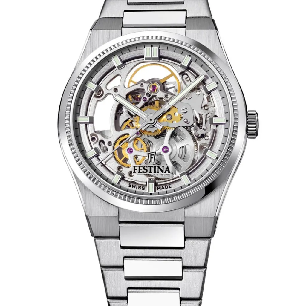 FESTINA SWISS MADE Montre Automatic Squelette 40 Argenté Hot