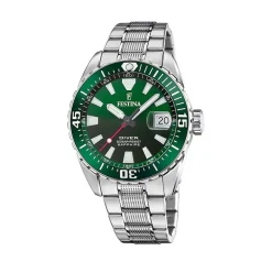 FESTINA Montre The Originals/diver Vert cadran argenté fond vert bracelet acier argenté Best