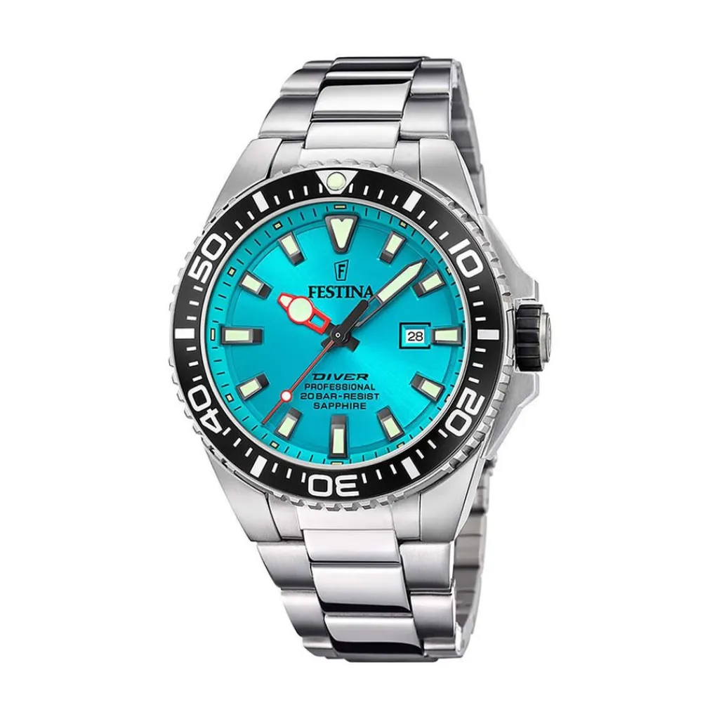 FESTINA Montre the Originals/diver Bleu Sky cadran argenté fond bleu sky bracelet acier argenté Clearance