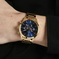 FESTINA Montre Timeless Chronograph Bleu cadran doré fond bleu bracelet acier doré Hot