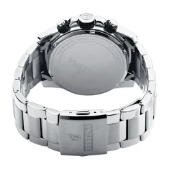 FESTINA Montre Timeless Chronograph Noir cadran argenté fond noir bracelet acier argenté New