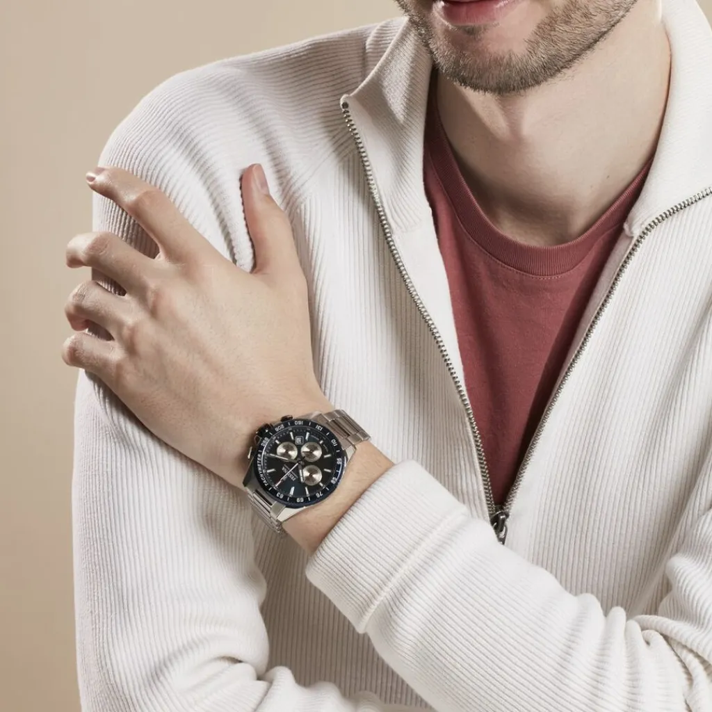 FESTINA Montre Timeless Chronograph Bleu cadran argenté fond bleu bracelet acier argenté Clearance