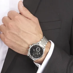 FESTINA Montre Timeless Chronograph Noir cadran argenté fond noir bracelet acier argenté Outlet