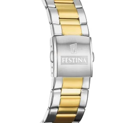 FESTINA Montre Timeless Chronograph Bleu cadran argenté fond bleu bracelet acier bicolore Outlet