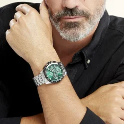 FESTINA Montre Timeless Chronograph Vert cadran argenté fond vert bracelet acier argenté