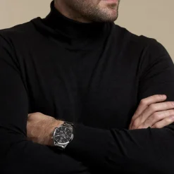 FESTINA Montre Timeless Chronograph Noir cadran argenté fond noir bracelet acier argenté Sale