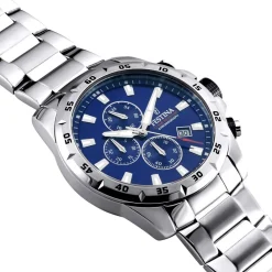 FESTINA Montre Timeless Chronograph Bleu cadran argenté fond bleu bracelet acier argenté Outlet