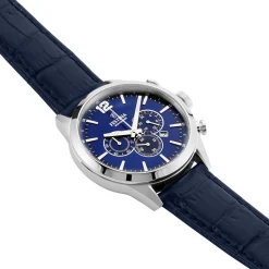 FESTINA Montre Timeless Chronograph Bleu cadran argenté fond bleu bracelet cuir bleu Outlet