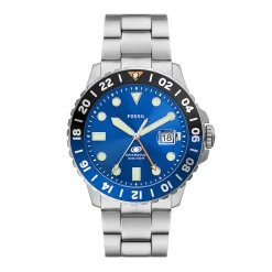 FOSSIL Montre Blue Bleu cadran argenté fond bleu bracelet acier argenté Clearance