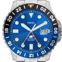 FOSSIL Montre Blue Bleu cadran argenté fond bleu bracelet acier argenté Clearance