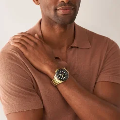 FOSSIL Montre Blue Noir cadran doré fond noir bracelet acier doré Sale