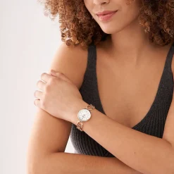 FOSSIL Montre Carlie Argenté cadran rose fond argenté bracelet acier rose Discount