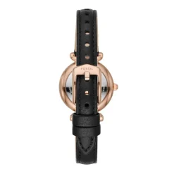 FOSSIL Montre Carlie Mini Nacre Noire cadran doré rose fond noir bracelet cuir noir Outlet