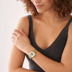 FOSSIL Montre Carlie Mini Me Doré cadran doré fond doré bracelet acier doré Clearance