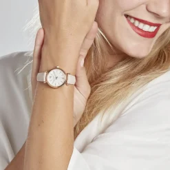 FOSSIL Montre Carlie Mini Nacre cadran doré rose fond nacre bracelet cuir doré rose Discount