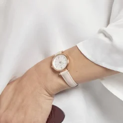 FOSSIL Montre Carlie Mini Nacre cadran doré rose fond nacre bracelet cuir doré rose Discount