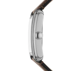 FOSSIL Montre Carraway Crème cadran argenté fond cr&egrave;me bracelet cuir marron Clearance