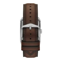 FOSSIL Montre Carraway Crème cadran argenté fond cr&egrave;me bracelet cuir marron Clearance