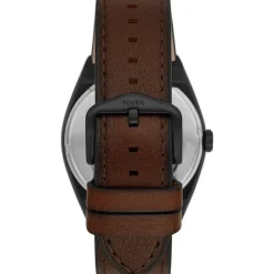 FOSSIL Montre Everett Noir cadran noir fond noir bracelet cuir marron Hot